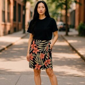 Tommy Bahama Black Floral Silk Wrap Skirt